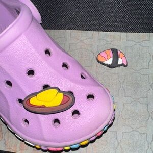 JIBBITZ. CROC CHARMS. Two food items. YUM. Baby Croc not included.
